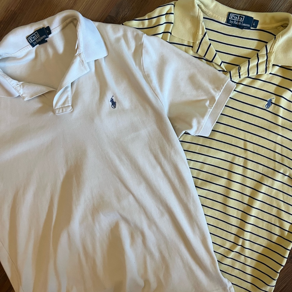 Men’s Ralph Lauren Off-White and Navy Striped Polo BUNDLE